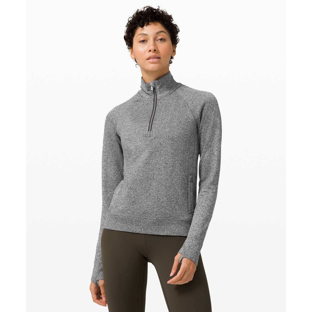 Lululemon Engineered Warmth Half Zip Grey Heather Merino Wool Pullover Size 8